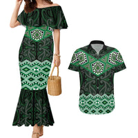 New Zealand Aotearoa Couples Matching Mermaid Dress and Hawaiian Shirt Green Taniko Art Maori Pattern LT05 Green - Polynesian Pride