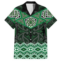 New Zealand Aotearoa Family Matching Long Sleeve Bodycon Dress and Hawaiian Shirt Green Taniko Art Maori Pattern LT05 Dad's Shirt - Short Sleeve Green - Polynesian Pride