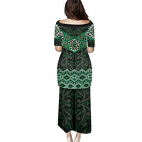 New Zealand Aotearoa Family Matching Puletasi and Hawaiian Shirt Green Taniko Art Maori Pattern LT05 - Polynesian Pride