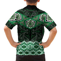 New Zealand Aotearoa Family Matching Summer Maxi Dress and Hawaiian Shirt Green Taniko Art Maori Pattern LT05 - Polynesian Pride