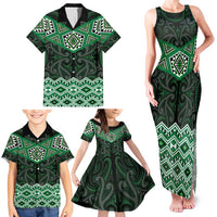 New Zealand Aotearoa Family Matching Tank Maxi Dress and Hawaiian Shirt Green Taniko Art Maori Pattern LT05 - Polynesian Pride