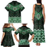 New Zealand Aotearoa Family Matching Tank Maxi Dress and Hawaiian Shirt Green Taniko Art Maori Pattern LT05 - Polynesian Pride