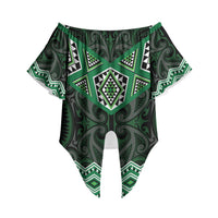 New Zealand Aotearoa Off Shoulder Wrap Waist Top Green Taniko Art Maori Pattern LT05 Green - Polynesian Pride