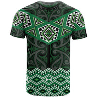 New Zealand Aotearoa T Shirt Green Taniko Art Maori Pattern
