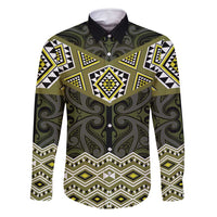 New Zealand Aotearoa Family Matching Long Sleeve Bodycon Dress and Hawaiian Shirt Yellow Taniko Art Maori Pattern LT05 Dad's Shirt - Long Sleeve Yellow - Polynesian Pride