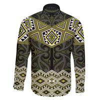 New Zealand Aotearoa Family Matching Off Shoulder Short Dress and Hawaiian Shirt Yellow Taniko Art Maori Pattern LT05 - Polynesian Pride
