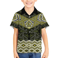 New Zealand Aotearoa Family Matching Short Sleeve Bodycon Dress and Hawaiian Shirt Yellow Taniko Art Maori Pattern LT05 Son's Shirt Yellow - Polynesian Pride