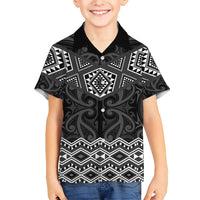 New Zealand Aotearoa Family Matching Short Sleeve Bodycon Dress and Hawaiian Shirt Black Taniko Art Maori Pattern LT05 Son's Shirt Black - Polynesian Pride