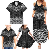 New Zealand Aotearoa Family Matching Summer Maxi Dress and Hawaiian Shirt Black Taniko Art Maori Pattern LT05 - Polynesian Pride