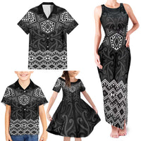 New Zealand Aotearoa Family Matching Tank Maxi Dress and Hawaiian Shirt Black Taniko Art Maori Pattern LT05 - Polynesian Pride