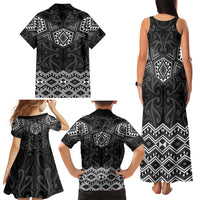 New Zealand Aotearoa Family Matching Tank Maxi Dress and Hawaiian Shirt Black Taniko Art Maori Pattern LT05 - Polynesian Pride