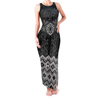 New Zealand Aotearoa Family Matching Tank Maxi Dress and Hawaiian Shirt Black Taniko Art Maori Pattern LT05 Mom's Dress Black - Polynesian Pride