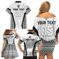 Custom Fiji 2026 Rugby Family Matching Off Shoulder Short Dress and Hawaiian Shirt Fijian Tapa Pattern LT05 - Polynesian Pride