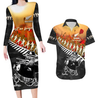 New Zealand ANZAC Rugby Couples Matching Long Sleeve Bodycon Dress and Hawaiian Shirt Soldier Fern With Kiwi Bird LT05 Black - Polynesian Pride