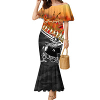 New Zealand ANZAC Rugby Family Matching Mermaid Dress and Hawaiian Shirt Soldier Fern With Kiwi Bird LT05 Mom's Dress Black - Polynesian Pride