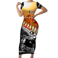 New Zealand ANZAC Rugby Family Matching Short Sleeve Bodycon Dress and Hawaiian Shirt Soldier Fern With Kiwi Bird LT05 Mom's Dress Black - Polynesian Pride