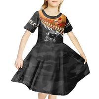 New Zealand ANZAC Rugby Kid Short Sleeve Dress Soldier Fern With Kiwi Bird LT05 - Polynesian Pride