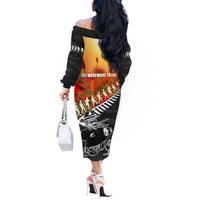 New Zealand ANZAC Rugby Off The Shoulder Long Sleeve Dress Soldier Fern With Kiwi Bird LT05 - Polynesian Pride