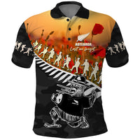 New Zealand ANZAC Rugby Polo Shirt - Soldier Fern With Kiwi Bird LT05 Black - Polynesian Pride