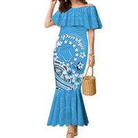 Personalised Penrhyn Gospel Day Family Matching Mermaid Dress and Hawaiian Shirt Cook Islands Tribal Pattern LT05 Mom's Dress Blue - Polynesian Pride