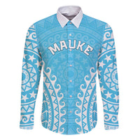 Custom Cook Islands Mauke Family Matching Off Shoulder Short Dress and Hawaiian Shirt Polynesian Tribal Tattoo LT05 Dad's Shirt - Long Sleeve Baby Blue - Polynesian Pride