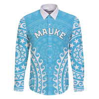 Custom Cook Islands Mauke Family Matching Puletasi and Hawaiian Shirt Polynesian Tribal Tattoo LT05 Dad's Shirt - Long Sleeve Baby Blue - Polynesian Pride