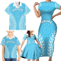 Custom Cook Islands Mauke Family Matching Short Sleeve Bodycon Dress and Hawaiian Shirt Polynesian Tribal Tattoo LT05 - Polynesian Pride