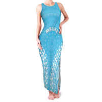 Custom Cook Islands Mauke Family Matching Tank Maxi Dress and Hawaiian Shirt Polynesian Tribal Tattoo LT05 Mom's Dress Baby Blue - Polynesian Pride