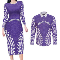 Custom Cook Islands Rarotonga Couples Matching Long Sleeve Bodycon Dress and Long Sleeve Button Shirt Polynesian Tribal Tattoo