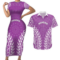 Custom Cook Islands Mangaia Couples Matching Short Sleeve Bodycon Dress and Hawaiian Shirt Polynesian Tribal Tattoo LT05 Pink - Polynesian Pride
