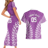 Custom Cook Islands Mangaia Couples Matching Short Sleeve Bodycon Dress and Hawaiian Shirt Polynesian Tribal Tattoo LT05 - Polynesian Pride