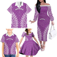Custom Cook Islands Mangaia Family Matching Off The Shoulder Long Sleeve Dress and Hawaiian Shirt Polynesian Tribal Tattoo LT05 - Polynesian Pride