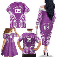 Custom Cook Islands Mangaia Family Matching Off The Shoulder Long Sleeve Dress and Hawaiian Shirt Polynesian Tribal Tattoo LT05 - Polynesian Pride