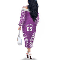 Custom Cook Islands Mangaia Family Matching Off The Shoulder Long Sleeve Dress and Hawaiian Shirt Polynesian Tribal Tattoo LT05 - Polynesian Pride