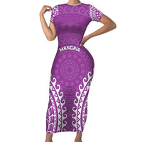 Custom Cook Islands Mangaia Family Matching Short Sleeve Bodycon Dress and Hawaiian Shirt Polynesian Tribal Tattoo LT05 Mom's Dress Pink - Polynesian Pride