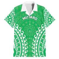 Custom Cook Islands Mitiaro Family Matching Off The Shoulder Long Sleeve Dress and Hawaiian Shirt Polynesian Tribal Tattoo LT05 Dad's Shirt - Short Sleeve Green - Polynesian Pride