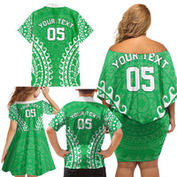 Custom Cook Islands Mitiaro Family Matching Off Shoulder Short Dress and Hawaiian Shirt Polynesian Tribal Tattoo LT05 - Polynesian Pride