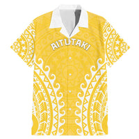 Custom Cook Islands Aitutaki Family Matching Mermaid Dress and Hawaiian Shirt Polynesian Tribal Tattoo LT05 Dad's Shirt - Short Sleeve Yellow - Polynesian Pride