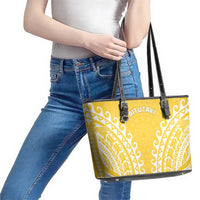 Custom Cook Islands Aitutaki Leather Tote Bag Polynesian Tribal Tattoo