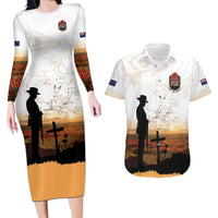 Australia And New Zealand ANZAC Day Couples Matching Long Sleeve Bodycon Dress and Hawaiian Shirt Battle Of Beersheba LT05 Beige - Polynesian Pride