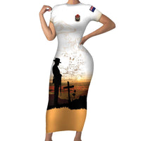 Australia And New Zealand ANZAC Day Family Matching Short Sleeve Bodycon Dress and Hawaiian Shirt Battle Of Beersheba LT05 Mom's Dress Beige - Polynesian Pride