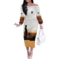 Australia And New Zealand ANZAC Day Off The Shoulder Long Sleeve Dress Battle Of Beersheba LT05 Women Beige - Polynesian Pride