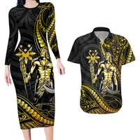 Filipinos Lapu Lapu Hero Couples Matching Long Sleeve Bodycon Dress and Hawaiian Shirt Gold Polynesian Tribal Tattoo LT05 Gold - Polynesian Pride