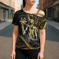 Filipinos Lapu Lapu Hero Cross Shoulder Shirt Gold Polynesian Tribal Tattoo