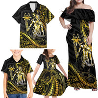 Filipinos Lapu Lapu Hero Family Matching Off Shoulder Maxi Dress and Hawaiian Shirt Gold Polynesian Tribal Tattoo LT05 - Polynesian Pride