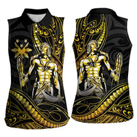 Filipinos Lapu Lapu Hero Women Sleeveless Polo Shirt Gold Polynesian Tribal Tattoo LT05 - Polynesian Pride