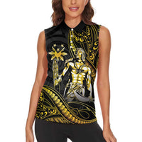 Filipinos Lapu Lapu Hero Women Sleeveless Polo Shirt Gold Polynesian Tribal Tattoo LT05 - Polynesian Pride