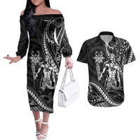 Filipinos Lapu Lapu Hero Couples Matching Off The Shoulder Long Sleeve Dress and Hawaiian Shirt Black Polynesian Tribal Tattoo LT05 Black - Polynesian Pride