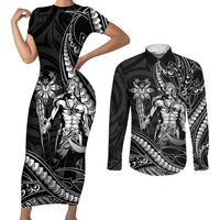 Filipinos Lapu Lapu Hero Couples Matching Short Sleeve Bodycon Dress and Long Sleeve Button Shirt Black Polynesian Tribal Tattoo LT05 Black - Polynesian Pride