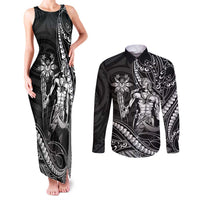 Filipinos Lapu Lapu Hero Couples Matching Tank Maxi Dress and Long Sleeve Button Shirt Black Polynesian Tribal Tattoo